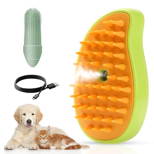 Cepillo de Vapor 3 en 1 para Gatos y Perros-Incluye Cepillo Dental de Regalo-Peine Quitapelos para Mascotas-Cepillo Gatos Quitapelo-Cepillo Limpiador de Mascotas para Pelo-Limpiapelos con Vapor