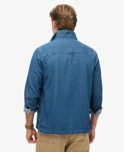 Superdry Para Hombre. M4010831A Sobrecamisa íNdigo Merchant Azul (M), Casual, AlgodóN, Manga Larga - 4