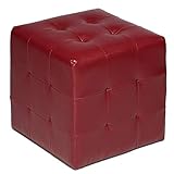 Cortesi Home Braque Tufted Cube Ottoman in Leather Like Vinyl, Red