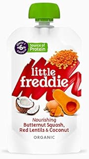 Little Freddie Organic Baby Food Stage 1 Butternut Squash Red Lentil and Coconut, 6x120g Pouches - from 6 Months, 720 gram