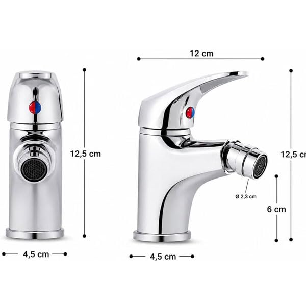 081 Store - Set 2 Rubinetti Bagno per Lavabo e Bidet con 2 Tappi Lavandino Bagno Click Clack, Miscelatori Monocomando in Ottone Cromato con Flessibili Inclusi