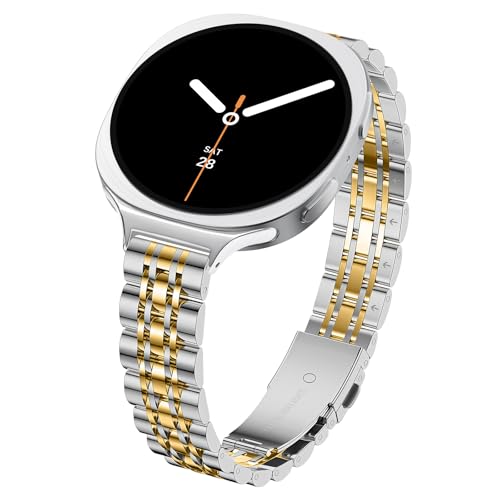 Slim Metal Bands for Samsung Galaxy Watch 8 Band 40mm 44mm/8 Classic 46mm Stylish Stainless Steel Strap Replacement WristBands for Samsung Watch 8 Band 40 44 mm for Women 01-Silver/Gold