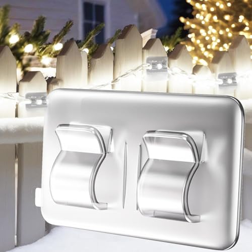 himmel Ganchos para cadena de luces al aire libre: 26 clips de cable resistentes con tiras adhesivas impermeables para colgar la luz de Navidad, organizador de cuerdas adhesivas transparentes
