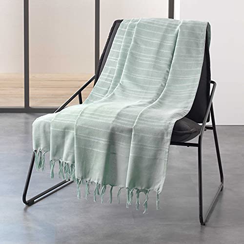 Douceur d'intérieur JETE DE FAUTEUIL A FRANGES 150 x 150 CM COTON TISSE LILIA VERT D'EAU