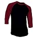 Men's 3/4 Sleeve Baseball Jersey Tee Plain Athletic Raglan Shirts-Black Burgundy-Medium