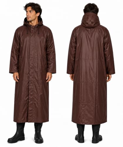 Image of Waterproof Hooded Long Rain Coat for Men, Polyester, Full Sleeves, Regular Fit, Outdoor Riding, Camping & Hiking