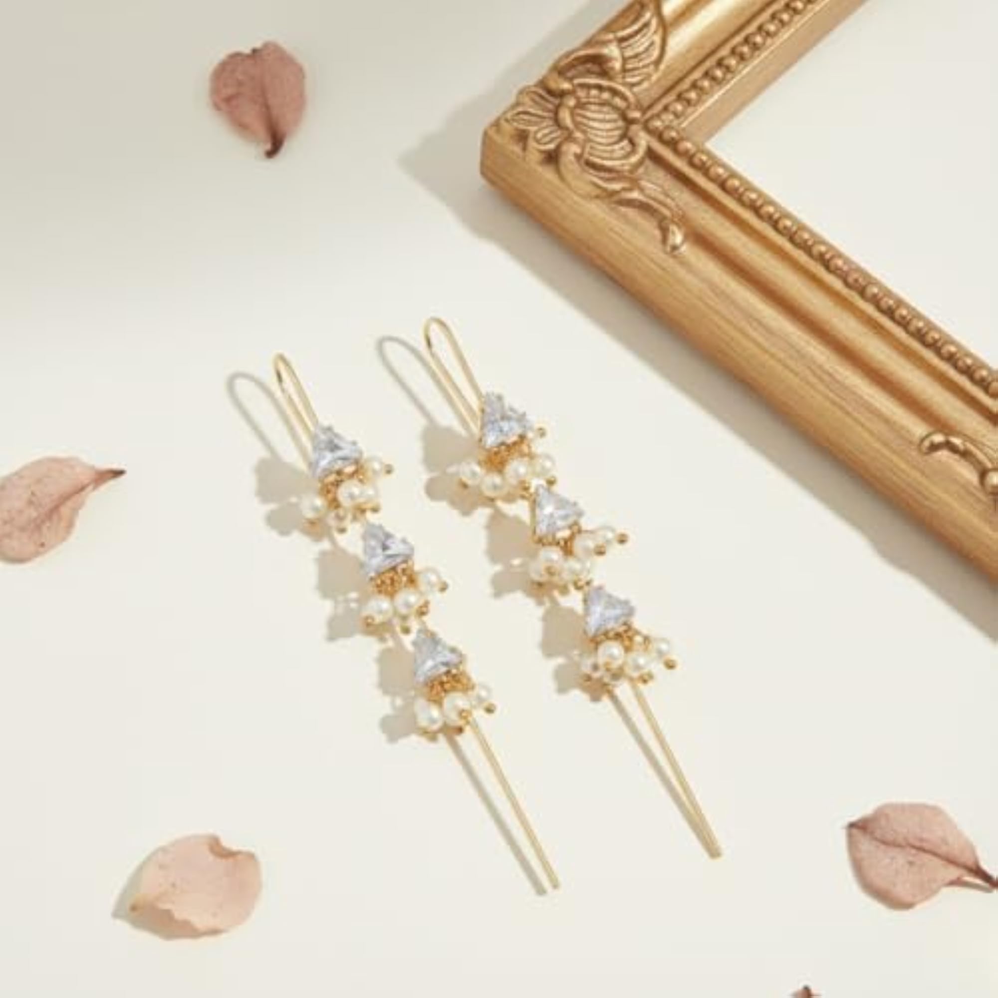 Stylish Ear Cuffs with American Diamonds & Pearl Drops