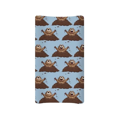 Image of Marmot Cute Changing Pad Cover for Baby Girls Boys Change Table Covers Diaper Changing Mat Sheets Cover Soft Breathable Blue