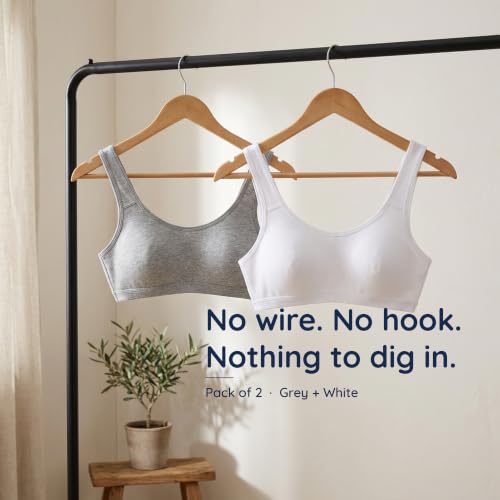 Image of DChica Essentials Sports Bra for Girls (Pack of 2) Cotton Non-Padded Full Coverage Beginners Non-Wired T-Shirt Gym Yoga Workout Bra with Regular Broad Strap, Training Bra for Teenagers