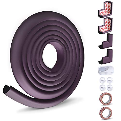 Opret Kit de Protector para Esquinas y Bordes para Bebés y Niños, 8 Cantos Protectores y 1 Rollo para Mesa Muebles, 1 Tope Puerta, Kit de Seguridad con Adhesivo de 3M (Marrón)
