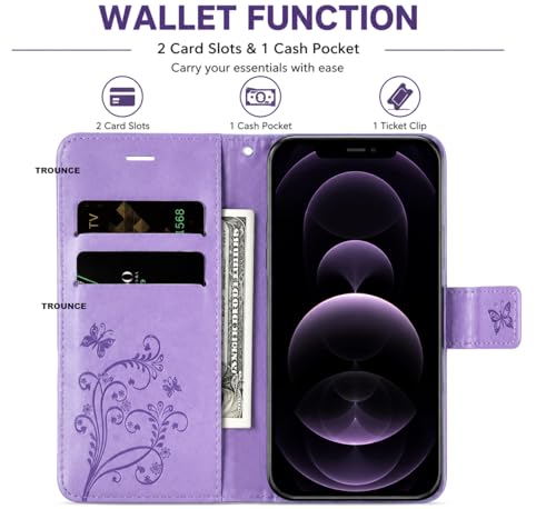 Image of TROUNCE Butterfly Embossing Shock Proof Flip Cover with Card Cash Holder Wallet Case & Magnetic Lock|Mobile Cover|Back Cover for Google Pixel 8- Purple