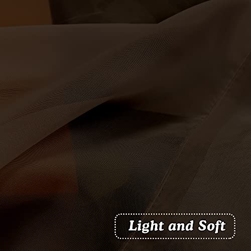 Image of OVZME 2 Panels Chocolate Brown Sheer Valance - Short Fresh Sheer Curtain Valances for Windows Basement Semi Sheer Valances for Kitchen Window Dressing with Dual Rod Pocket, 42 inch Wx14 L