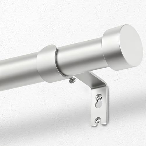 KAMANINA Silver Curtain Rod for Windows 48 to 84 Inch (4-7 Feet), 1 Inch Heavy Duty Curtain Rods Modern Adjustable Drapery Rods with End Cap (32"-86") Silver 32-86"