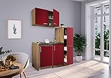 Küche Miniküche Singleküche Küchenzeile Pantry Eiche Rot Levin 130 cm Respekta