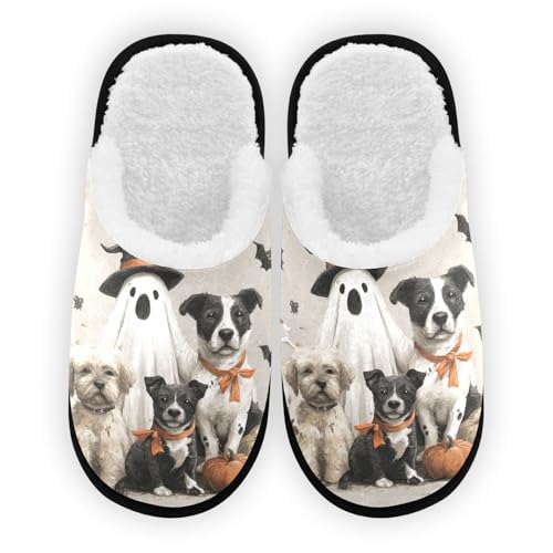 Halloween Dog Bat Grey Slippers For Women Men Soft Memory Foam Non-Slip Hallowmas Winter Indoor House Shoes Travel Slipper