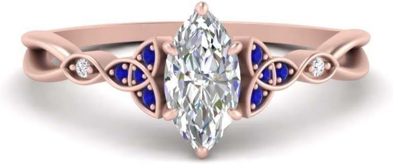Image of 55Carat Choose Your Gemstone 14k Rose Gold Plated Marquise Shape Petite Engagement Ring Everyday Wedding Jewelry Handmade Gifts for Wife Celtic Knot Split Diamond CZ Birthstone Ring : US Size 4 to 12