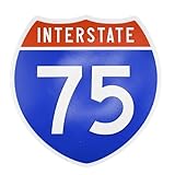 Interstate 75 Road Sign Replica | Personalized Travel Sign Board | Home, Office and Workspace Decor | Blue & Red Background with White Text - NUMBER ONLY (Adhesive pad Included) - 8.53" x 8.54"
