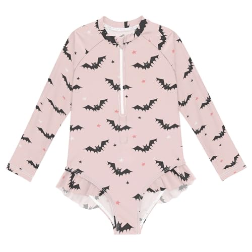 Girls Swimsuits Long Sleeve Bathing Suits Halloween Bats UPF 50+ Sun Protection Swimwear 3-12 Years