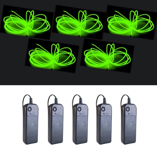 Image of MaxLax EL Wire Fluorescent Green 5-Pack, 9ft /2.75m Neon Light Wire with Noise Reduction and Battery Pack