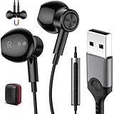 PC Kopfhörer mit Kabel für Laptop,Leichte In Ear Gaming Kopfhörer USB mit Mikrofon mit Kabel 2,3M Magnetische Computer Headset mit Geräuschabschirmung Audio Steuerung für Live-Streaming PS 4 5 Office