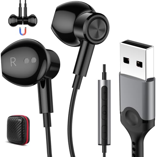 Auriculares PC con Cable para Portátil,USB Audifonos con Micrófono Cancelación Ruido Función Silencio Control Audio Magnético Auricular PC Gaming Ligeros para Oficina Transmisión En Vivo PS 4 5 Juegos