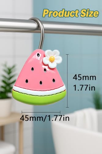 Image of Watermelon Shower Curtain Hooks 12 Pack Resin Cute Bathroom Hooks | Cute watermelon design resin shower curtain hooks, 12 pack, durable, smooth finish, adds fun bathroom decor style