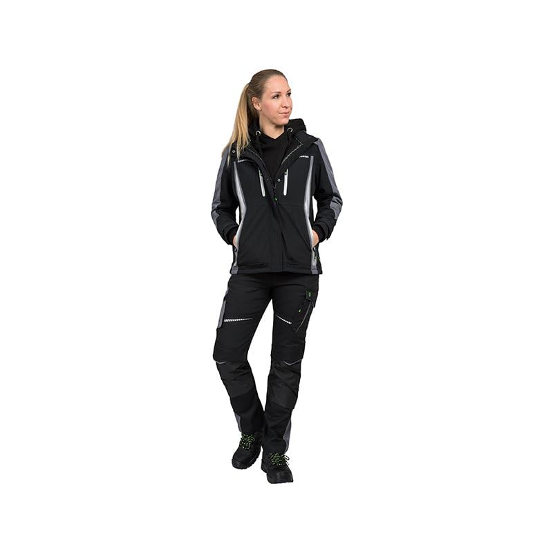 Leibwächter Damen Softshelljacke atmungsaktiv, wind- und wasserabweisend, taillierter Schnitt, Reflektoren, abnehmbare Kapuze