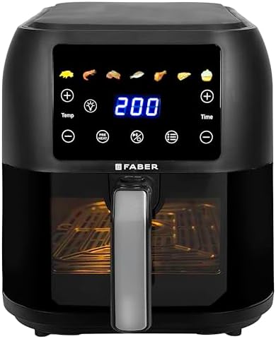 Faber 8 L 1700W Digital Air Fryer | Fry, Bake, Roast | 85% Less Oil, 200°C Swirl Heating Technology | 7-Preset Menu, Touch Control Interface, View Window, Auto Shut-Off | Black