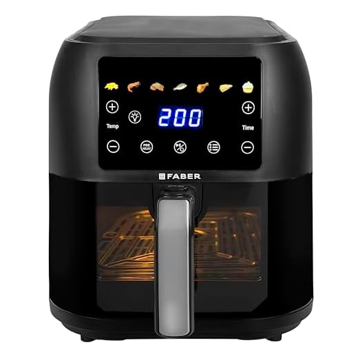 Faber 8 L 1700W Digital Air Fryer | Fry, Bake, Roast | 85% Less Oil, 200°C Swirl Heating Technology | 7-Preset Menu, Touch Control Interface, View Window, Auto Shut-Off | Black