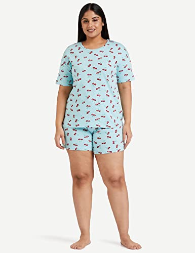 Image of Amazon Brand - Symbol Women Cotton T-Shirt and Shorts Night Suit | Two Piece Set | Regular Fit (Available in Plus Sizes)