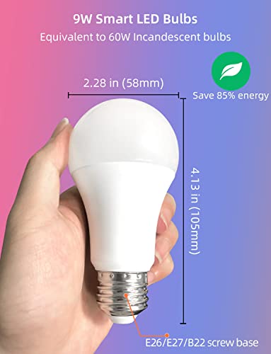 Color Changing Light Bulb 2.4Ghz 1200Lm Dimmable Smart Light Bulbs 60 W Equivalent App Control Magic Rgb Light Bulb Smart Bulbs Work With Alexa Google E26 A19 Led Light Bulb, No Hub Required, 4 Pack #TOP6