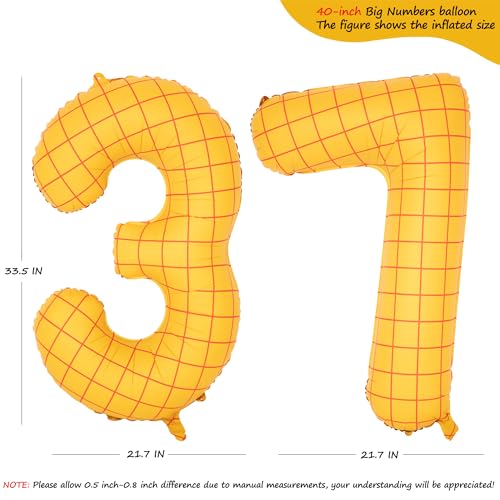 Image of 40 inch Large Number Balloon 37 Toy Inspired Story Yellow Birthday Balloon | Western Rodeo Party Supplies Boy Girl Story Anniversary Kids Birthday Party Cowboy Farm Themed Baby Welcome Decorations