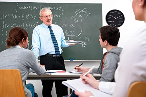 Bernhard Products Math Wall Clock, Unique Gift Hours Marked By Mathematical Equations Silent Non-Ticking Black 12" For Teacher/Student/Engineer Graduate Quartz Battery Operated Office School Classroom #TOP4