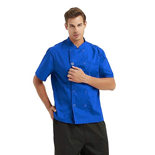 Toptie Unisex Short Sleeve Chef Coat Jacket, Royal Blue #TOP3