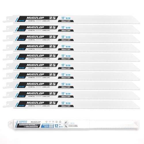Image of 10 Pack 12 inch Reciprocating Saw Blades Set, 18TPI High Carbon Saw Blades, Metal Saw Blades with Organizer Case (10, 18TPI /12 inch)