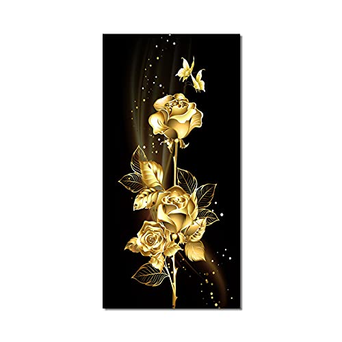 Peinture abstraite feuilles d'or 60x120cm pour decoration salon art mural