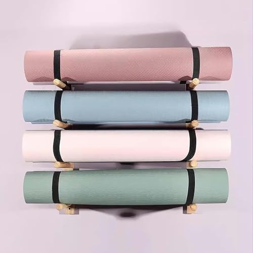 Wall-Mounted Yoga Mat & Foam Roller Rack, Wooden Storage Holder for Exercise Mats, Space-Saving Organizer for Home Gym & Fitness Class Display Stand