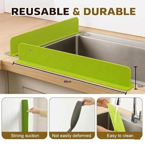 Image of Silicone Sink Splash Guard for Kitchen & Bathroom, Water Splash Protector with Strong Suction Cup, Keeps Clothes & Countertop Dry, Flexible Silicone Sink Guard, Anti-Splash Wall (Pack of 1)
