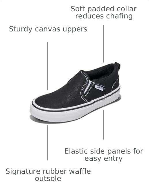 Vans Kids' Asher Slip-On Shoe, Canvas Black/White, 5.5 by Vans - Used condition - US$29.77