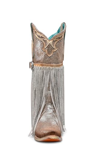 Corral Boots Womens Silver-Gold Finish With Crystal Fringe Harness And Studs Snip Toe Casual Boots Mid Calf Mid Heel 2-3" - Gold, Silver4