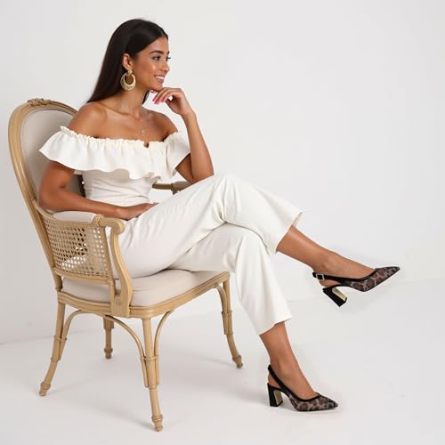 Image of QIY Womens Pumps Chunky Heel Pointed Toe Slingback Heels for Women