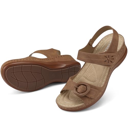 Image of SHIBEVER Wedge Sandals Women Comfortable: Low Heel Wedges Casual Summer | Lightweight All Day Walking Elastic Ankle Strap Open Toe Dressy 2026 Cushioned Womens Shoes