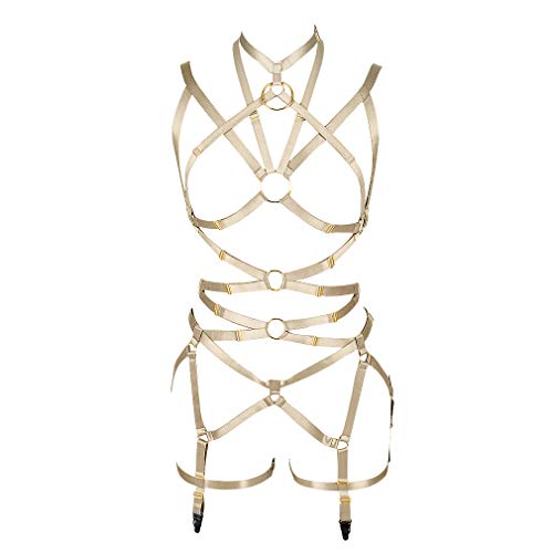 Women's Punk Cut Out Harness Body Full Strappy Lingerie Garter Belts Set Elasticity Goth Club Rave Wear