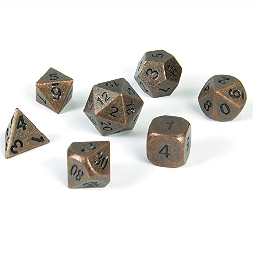 shibby Pen & Paper Polyedrische Würfel 7-teilig aus Metall - Used Look - (Kupfer)