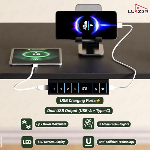 Image of Lukzer L-Shape Electric Height Adjustable Desk with USB & Type-C Port Digital Display Advance Memory Preset Sit Stand Home Office Table (EST-001 /UC-Black & Black /160x140 cm) DIY with 3 Years Warranty