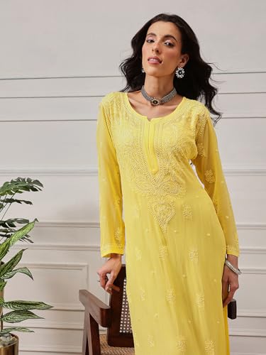 Image of Ada Hand Embroidered Lucknowi Chikankari Viscose Georgette Kurta Kurti for Women A411185