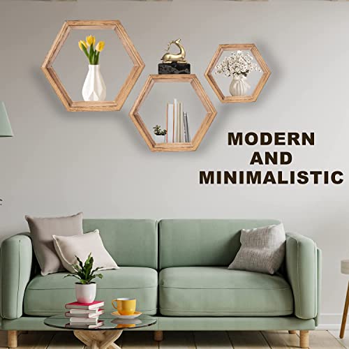 Xl Hexagon Floating Shelves Set Of 3 - Reactdecor Sturdy Wood Honeycomb Shelves - Plant Hexagon Shelf - Wooden Hexagon Shelves For Wall - Boho Geometric Wall Decor Hexagonal Shelves - Rustic Driftwood #TOP7