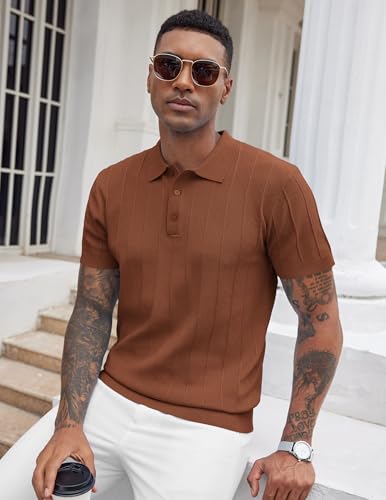 Image of COOFANDY Mens Knit Polo Shirts Short Sleeve Ribbed Textured Polo Shirt Lightweight Casual Golf Shirts Collared T Shirt