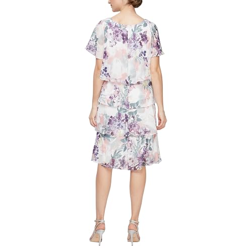 Image of S.L. Fashions Women's Short Sleeve Floral Tiered Chiffon Cocktail Spring /Summer Dress, Wedding Guest Dress