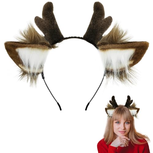 SIOTMERA Reindeer Antlers Headband Realistic Deer Antlers Headbands Reindeer Ears Adults Christmas Party Birthday Makeup Cosplay Reindeer Headband for Christmas Eve Costume Gift Brown